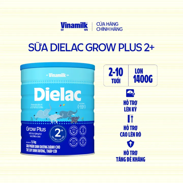 Sữa Non Vinamilk Dielac Grow Plus 2+ HT 1400g (Sữa bột Cho Trẻ Từ 2 - 10 Tuổi