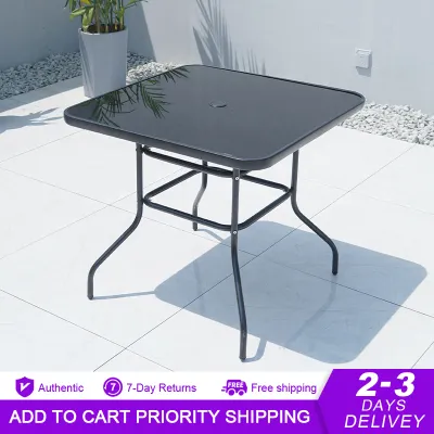 Coospro Outdoor Tables Versatile Glass-Top Portable Outdoor Tables with Sturdy Iron Frame for Courtyard Balcony & Casual Entertaining