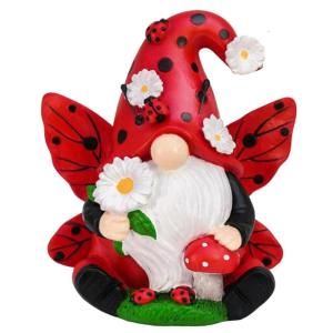Summer Resins Ladybird Gnomes Statue Swedish Tomte Figurine Ornament for Garden Lawn or Indoor Desktop Shelf Decoration