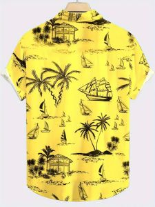 ZEEMIN  Summer Mens Shirt Coconut Tree 3d Print Casual Short Sleeve Lapel Tops Beach Casual Hawaiian Shirt Men Oversized Shirts For Men