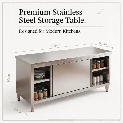 CompactSteel​​ store 304 Stainless Steel Work Table with Sliding Door Storage Cabinet | Heavy Duty Kitchen Prep Table Commercial Restaurant Food Preparation Workbench