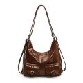 TSEVD Solid Color Multiple Pockets Backpacks Y2K Style Large Capacity PU Leather Crosbody Bag Casual Shoulder Bag Women's Backpack Outdoor. 