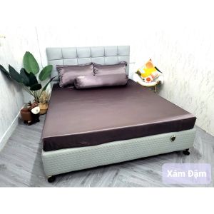 Bộ 5 món 4 món chăn ga phi lụa cao cấp loại 1 mã màu Xám Đậm siêu sang mền lẻ chần gòn ga bọc nệm
