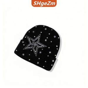[COD] SHgeZm Mùa Thu Mùa Đông Dệt Kim Mũ Và Găng Tay Với Tôn Tạo Thạch Acrylic Chất Liệu Ấm Áp Thời Trang Hai-Mảnh Quần Áo