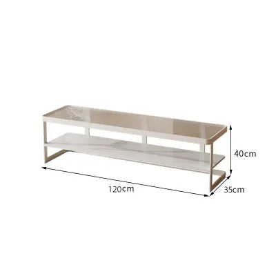 Tv Console Cabinet High TV Cabinet Wood Solid Wood Tv Console Cabinet Stone Plate Household Light Luxury and Simplicity Small Apartment Cream Style Floor Standing Storage Cabinet 电视柜