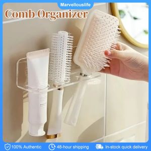 Clear Plastic Comb Holder Wall-Mounted Self Adhesive Hair Brushes Rack Bathroom Shelves Comb Organizer