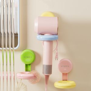 PENGQ พลาสติก ที่ยึดไดร์เป่าผมแบบดูด ติดผนัง ไม่ต้องเจาะ ที่ยึดไดร์เป่าผม ที่เก็บเครื่องมือทำผม ไม่ซึมน้ำ ชั้นเก็บของสำหรับเครื่องเป่าผม สำหรับบ้าน