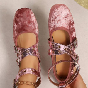 Fashion Ballet Flats Woman Brand Design Ankle Buckle Strap Ballerina Shoes women Casual  Canvas Loafer