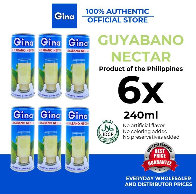 6x Gina Guyabano Nectar Juice 240mL(6 Cans)