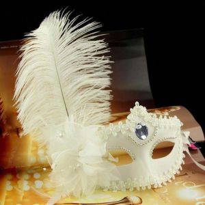 JFDHGR Rhinestone Half-Face Flower Multicolor Masquerade Ball Fancy Masquerade Feather Girl