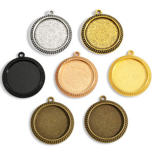 5pcs 6 Colors Necklace Pendant Setting Cabochon Base Tray Bezel Blank Fit 25*25mm round Cabochons Jewelry Making C118