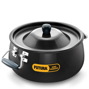 Hawkins Futura 12 Litre BigBoy Biryani Handi Hard Anodised Pot with Hard Anodised Lid Sauce Pan for Cooking and Serving Biriyani Black (ABH12)