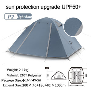 Naturehike P series 2-4 Person Camping Tent 210T Polyester Fabric Outdoor Hiking Travel Beach Tent Anti-UV UPF50+ Portable Family Travel Garden Tent