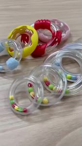 3 Sizes Transparent Baby Rattle Ring Toy Plastic Shaker with Colorful Beads