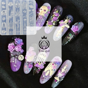 1PC Creative Transparent Nail Mold DIY Nail Art Decoration Rose Candlestick Skull Butterfly Birdcage Nail Art Carving Mold H260729