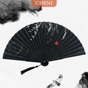 [COD] CHENJ พัดไม้สไตล์คลาสสิกพับได้ทำจากผ้าไหมจีนสำหรับตกแต่งบ้าน