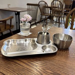 Khay ăn dặm CHOCKMEN khay inox ăn dặm bộ ăn dặm tự chỉ huy bộ ăn dặm cho bé mẫu giáo CHOCKMEN