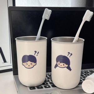 YUBAGUANB Cute Couple Toothbrush Cup Simple Style Cartoon Mouthwash Cup Thick Toothbrush Storage Box Rinse Cup Student