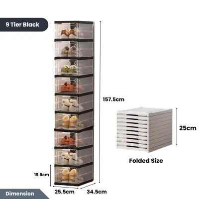 Easyhome.sg | Foldable Shoe Box | Stackable Shoe Storage Cabinet | Clear Door Shoe Organizer Rack