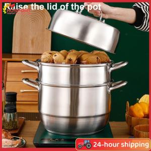 【HOSPORT】11inch 3 Tier Stainless Steel with Lid&Handle Steamer Pot Cookware Pot Thick Food Steamer for Vegetable Dumpling Stock
