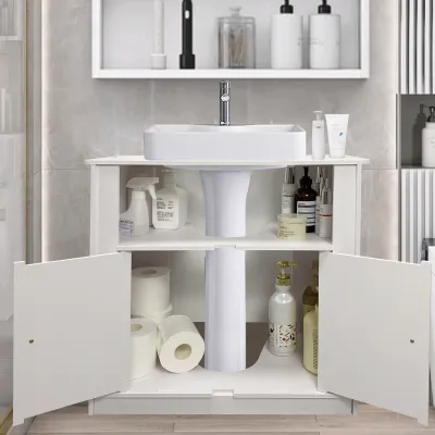 AOJEZOR Mobile floor-standing bathroom cabinet with 1 visible shelf and 1 cabinet bathroom cabinet under the sink