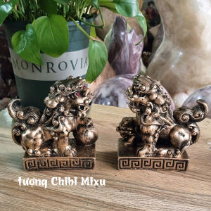 (Màu giả đá / màu giả đồng) Bộ 02 tượng Kỳ Lân ngang 12cm x rộng 6cm x cao 12cm