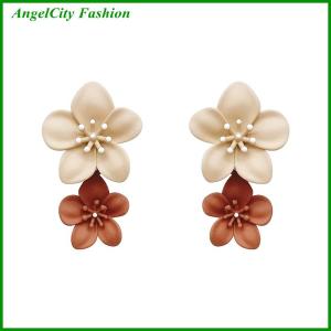 AngelCity Fashion Store Brown Two Color Flower Drop Dangle Earrings For Women Korean Fashion Jewelry Wedding Party Girl Elegant Jewelry Accessories
