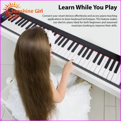 61 Key Foldable Digital Piano Electronic Keyboard with Sustain Pedal Portable Bag Rechargeable LCD Display 128 Tones 128 Rhythms 20 Demo Songs MIDI BT Connectivity for Beginners