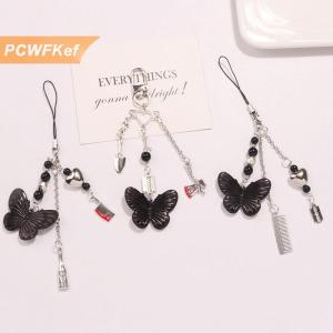 【PCWFKef】 Gothic Punk điện thoại Mặt dây chuyền móc chìa khóa bướm trái tim ngọt ngào mát mẻ điện thoại chuỗi Tai nghe trường hợp túi trang trí mặt dây chuyền