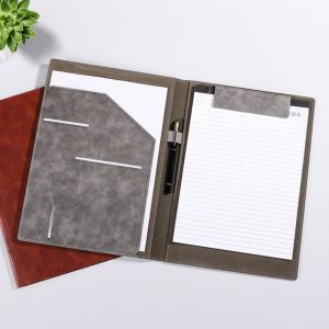 NOBLELYN With Card Holder A4 File Folder Clipboard ic Buckle Pen Insert Business Meeting Contract Clamp Fashion PU Leather Writing Pad Office School