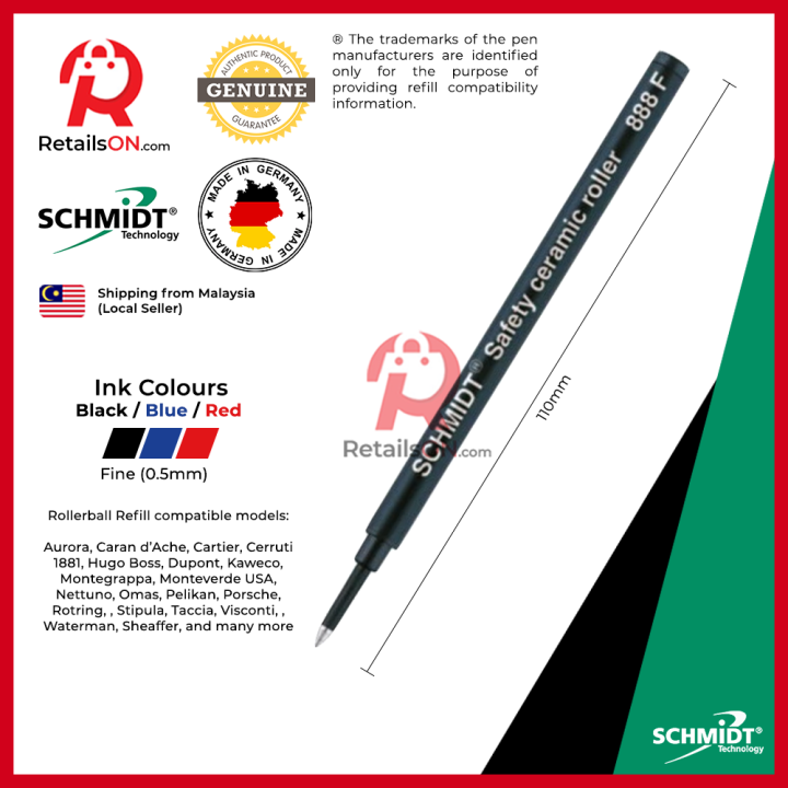 Schmidt Refill 888F Ceramic for Rollerball Pens Fine F Black