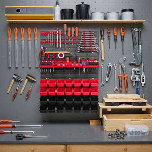 DIY Pegboard Wall Mounted Tool Organizer Garage Storage System with Parts Bins Hooks & Holders for Workshop
