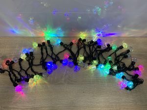 Dây bóng led trang trí 5m - 50 quả nhựa kim cương D25mm ánh sáng nhiều màu