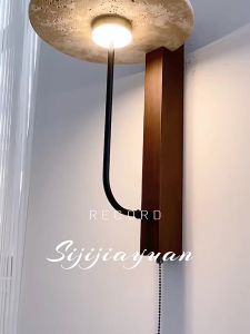 Retro Yellow Travertine Wall Light With Zipper Switch Wabi-sabi Style Bedroom Bedside Wall Lamp Minimalist Living Room Background Wall Lights Stair LightFast shipping