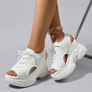 [Free Shipping] Mesh Wedge Sandals Summer Fish-Mouth High-Heeled Casual Sandals Available In Small Sizes And Large Sizes Roman-Style Sandals