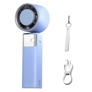 Handheld Pocket Fan USB Rechargeable LED Digtal Display Fan with Strong Airflows Cooling Device for Hot Weather