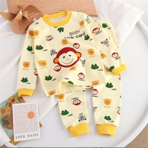 Xiaozhima Kids Boys Spring Long Sleeves Night Wear Pyjamas Clothing Sets 100% Cotton Baby Underwear Clothes Suit T-shirt and Pants 2PCS/Set Airconditional Room Wear For 0-7 Years