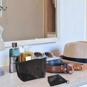 Most Popular Travel Portable Toiletries Storage: Transparent Black Mesh Zipper Cosmetic Bag