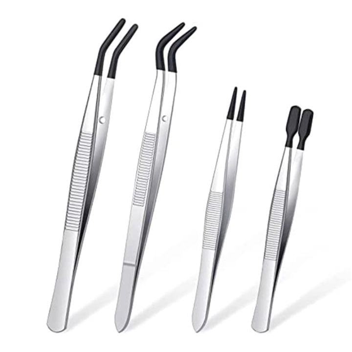 4 Pieces Tweezers Set with Rubber Tips Tweezers PVC Coated Tweezers ...