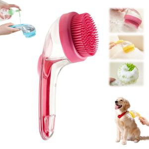 KEBIDUMEI 2 in 1 Pet Bath Brush with Shampoo Dispenser Soft Silicone Dog Cat Grooming Massage Tool Soft Bristles Gentle Massage Shower Brush Pet Supplies