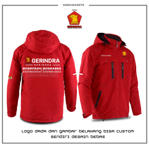 Jaket Zipper Pria GERINDRA Custom Desain Sporty Poliester