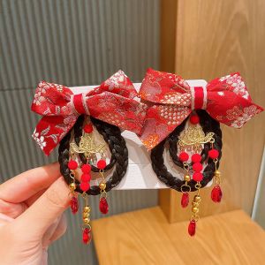 Chanbaek chinese hair accessories kids Sweet Retro Chinese Style Tang Suit New Year Festive Cloth Tassel Hair Accessories Side Clip Bow Hairpin Wig Braid Hairpin