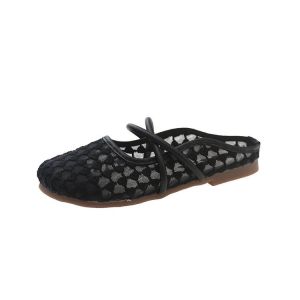 [FreeShipping] Mesh Breathable Closed-Toe Half-Slipper for Women 2026 Summer New Korean Style Casual Flat-Soled Round-Toe Soft-Soled Slipper for Outdoor Wear