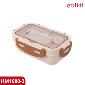 Eatkit Set Kotak Makan Siang 840ml Desain Kompartemen Lunch Box Microwave Gratis Alat Makan Box Saus