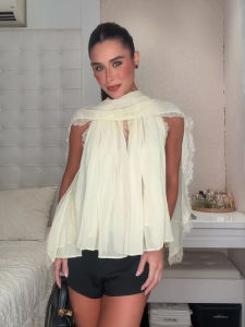  Elegant Ribbon Chiffon Shirt Womens Lace Patchwork Sleeveless Tops 2026 Spring Summer New Female Versatile Blouses Clothes2026