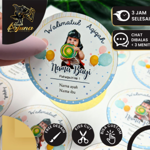 5-8 Stiker Label Tasyakuran Aqiqah Custom Arjuna Sticker Nama Anak Bayi Ucapan Kelahiran Akikah