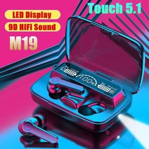 Headset Bluetooth M19 True Wireless Earphone V5.1 Flashlight