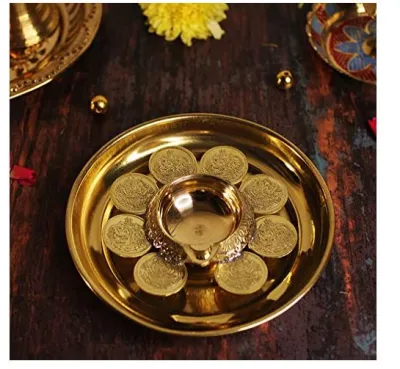 Brass Lakshmi kubera vilakku with Plate - Kubera Vilakku for Pooja - Kuber deep with Plate