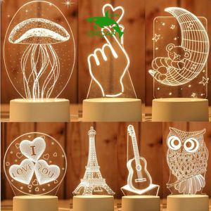 Đèn ngủ 3D đèn LED trang trí để bàn ánh sáng 3 màu nhiều loại mẫu mã chất liệu mica điện áp sử dụng 220V thích hợp làm quà tặng