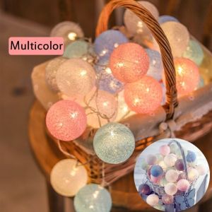 2.2M 20 LED Cotton Ball String Lights Battery Operated Colorful Garland Fairy Lights for Home Wedding Christmas Party Outdoor Decor